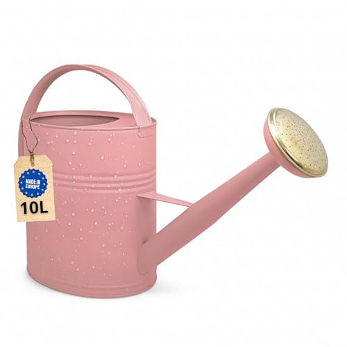 LIVLIG Gießkanne 10l, Gießkanne Metall für Garten & Balkon, Hochwertige Giesskanne 10 Liter aus verzinktem Metall, abnehmbare Messingbrause, Pink