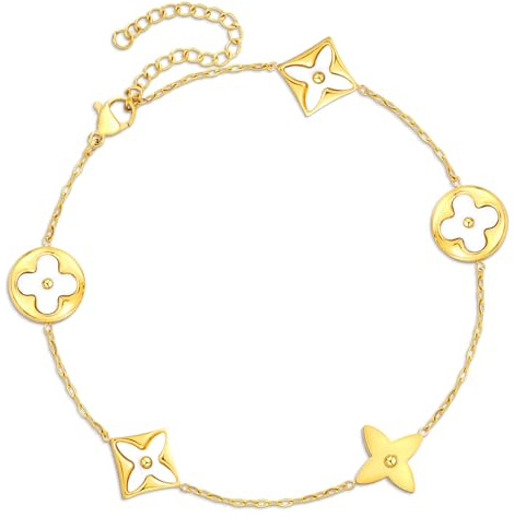 FEITENGU Gold Weiß Kleeblatt Armband Silber 925 Damen,Titan Medizinische Chirurgenstahl Edelstahl Verstellbar Armbänder,Schmuck,Dupe,Geburtstag JahrestagGeschenke,Geschenke für Frauen