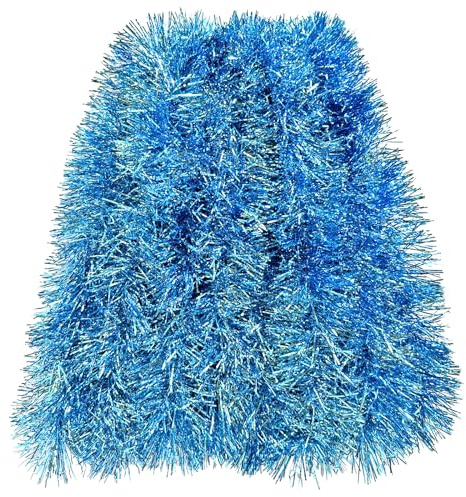 6m Christmas Blue Tinsel, Chunky Blue Tinsel Xmas Garland for Christmas Tree, Wedding, Birthday, New Year Party