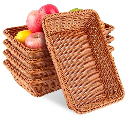 DAJAVE 5er Set Brötchenkorb 35 x 25 x 7 cm Brotkörbchen Brotkorb Geflochten Wicker Basket Rattan Korb Woven Wicker Storage Basket für Gemüse, Obst, Brot, Lebensmittel, Home Kitchen Restaurant