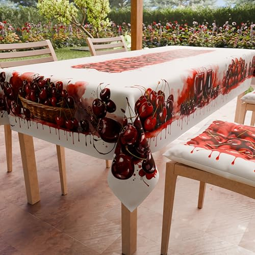 PETTI ARTIGIANI ITALIANI - Mantel Antimanchas Rectangular (140 x 180 cm) Cubremesa de Cocina, Estampado de Cerezas Burdeos, para 6 Personas, 100% Fabricado en Italia
