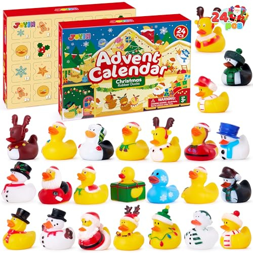 JOYIN Calendrier de l'Avent de Noël 2025 Canards, Calendrier de compte à rebours de Noël 24 jours Canards en caoutchouc, Jouets de bain pour garçons filles enfants, Cadeaux de fête de Noël amusants