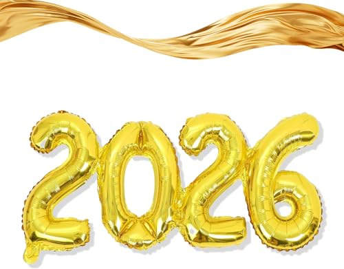 2026 Zahlen Luftballons, Gold Zahlen Folienballons, Neujahr Ballons für Nüber die Jahre, Silvester Party Deko(16 zoll)