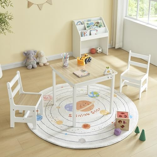 Panana Wooden Children's Table and 2 Chairs Set, 55H x 60W x 60D cm, Natural White