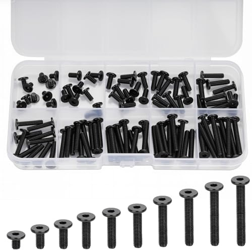 100pcs M3 Schrauben Set,Schrauben Innensechskant Edelstahl Senkkopfschrauben Schwarz Metrisch für Mechanische Geräte Elektronikindustrie Möbel Befestigung und Anschluss