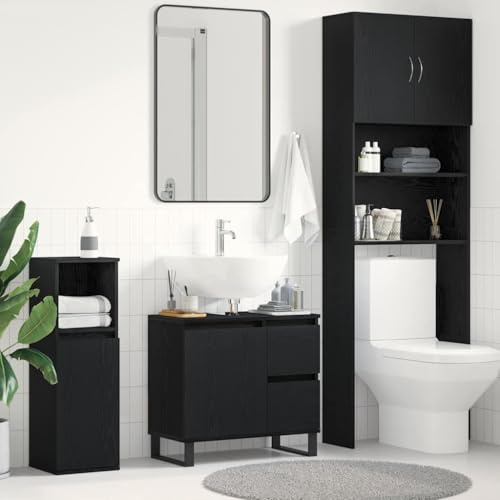 Frdhee Waschbecken Handwaschbecken, Waschtischunterschrank mit Tür Schwarze Eiche 65 x 33 x 60 cm für Kleine Bäder, Gäste WC