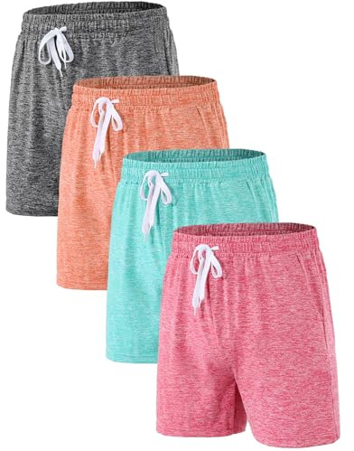 Mexholin 4 Pack Girls Sports Shorts with Pockets Girls Cycling Shorts Summer Casual Kids School PE Athletic Short for Gym Dance Running Black/Orange/Green/Hot Pink M