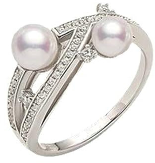 Ayoiow Wickeln Ringe Damen Verlobung mit Perle und Diamant, Vorsteckring Platin Damen, Platin 950 Größe 49 (15.6)