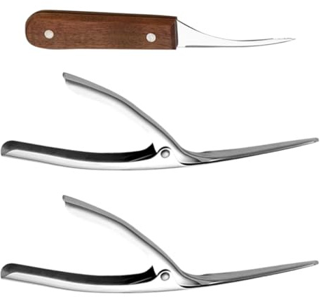 SUPVOX Set 3 Pezzi Utensili per Sgusciare Gamberi in Acciaio Inox Manico Legno di Noce, Sbucciatore e Pulitore Linee Gamberetti, Compatto e Pratico per Cucina e Regalo