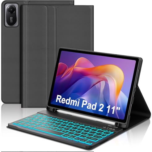FOGARI Teclado para Redmi Pad 2 2025 11 | Funda con Español Ñ Teclado Retroiluminado Bluetooth Magnético Desmontable para Tablet Xiaomi Redmi Pad 2 11 2025, Negro