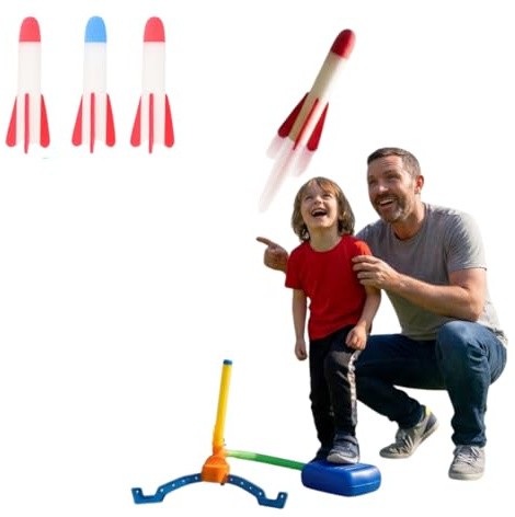 TC Toys - Air Powered Jump Rocket Launcher for Kids - Outdoor Toy Rocket Set with Stomp Foot Pump and 3 Foam Rockets - Fun Active Play Garden Game for Boys & Girls - High Flying STEM Gift for Ages 3+
