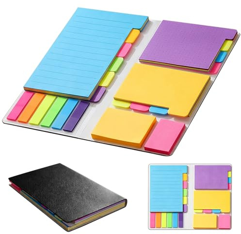 Haftnotizen Set, 400 Stück Klebezettel in 6 Größen mit PU-Lederhülle - Wiederverwendbare Seitenmarker & Lesezeichen für Bürobedarf, Schulsachen, Bücherorganisation und Notizen machen