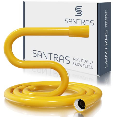 SANTRAS® Duschschlauch 1,25m aus Kunststoff in Gelb (RAL 1004) inkl. Dichtungen - Brauseschlauch mit Verdrehschutz & Knickschutz - Standard Anschluss & Trinkwassergeprüft für Dusche und Badewanne