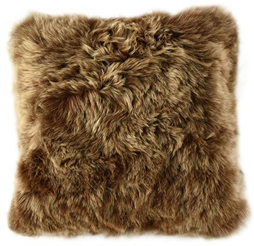generisch Lammfell Kissen Gold braun 45 x 45 cm beide Seiten aus echtem Island Lammfell