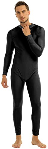 YiZYiF Body da Uomo Tuta Intera Lunga Leotard Bodysuit Unitard Catsuit da Uomo con Cerniera Inferiore Leggings Tuta da Ginnastica Jumpsuit Underwear Sportswear Allenamento Nero XL
