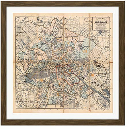 Karta 1910 Muncheberg Berlin stadsplan Tyskland fyrkantig trä inramad väggkonst tryck bild 40 x 40 cm