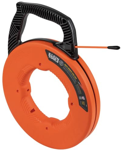 Klein Tools 56382 | Cinta tiracables fibra de vidrio multi-ranuras 15,2 m | Punta nylon no conductora | Mango multi-posición para agarre firme | Reduce esfuerzo de desenrollado