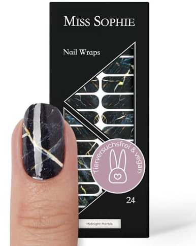 Original Miss Sophie Nagelfolien Midnight Marble I 24 ultra-dünne Nagellack-Streifen mit Marble Muter in Blau I Für Finger- & Fußnägel I Hält auf Natur- sowie lackierten, Acryl-, Gel- & Shellac-Nägeln