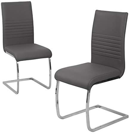 SVITA Lucy 2er Set Esszimmerstühle Polsterstuhl Schwingstuhl Freischwinger Besucherstuhl Stuhl Kunstleder Grau
