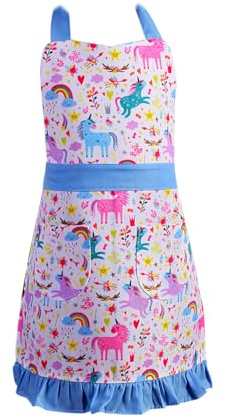 Love Potato Süße Kinderschürze zum Backen, Einhorn-Schürze mit verstellbarem Nackenband und 2 Taschen, Einhorn-Geschenke für Kinder im Alter von 3–6 Jahren