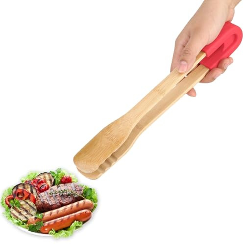 Wooden Toaster Tongs for Cooking, 11.8 Inch Small Kitchen Salad Tongs, Reusable Food Serving Tongs for Serving, Cooking, Toast, Fruits, Bread, Pickles, Bacon, and BBQ, 11.8 * 1.6 * 1.6in
