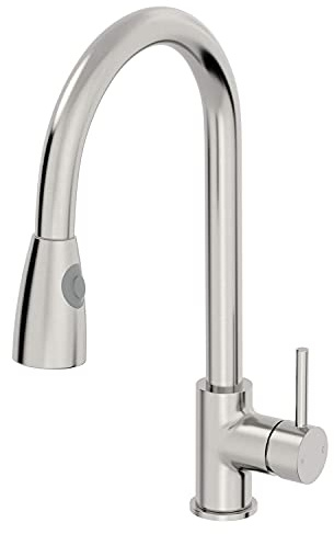 SÄUBER Kitchen Mono Mixer Tap Single Lever Pull Out Spray Spout Swivel Brushed Finish