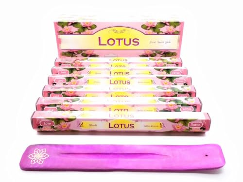 Bastoncini di incenso al fiore di loto (Lotus), 120 bastoncini di incenso Joss Sticks con posacenere
