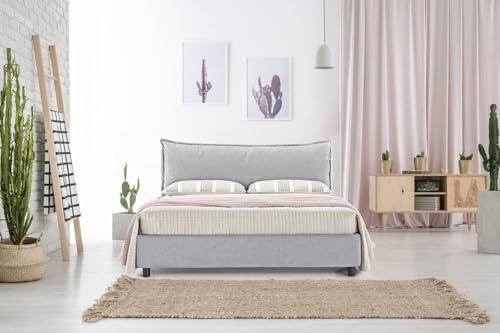 EVERGREENWEB Letto Matrimoniale con Contenitore 180x200 cm Elegante Struttura Letto King Size Imbottita, Rete a doghe in Legno Inclusa, Moderna Testiera Rivestimento SFODERABILE Tessuto Grigio Chiaro