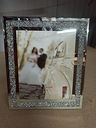 DEENZ Crushed Crystals Photo Frame Silver Mirrored Crushed Jewel Crystal Diamante Picture Frame (8x10 inch)