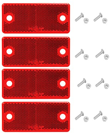 DARKGUARD Reflectors,Stick On Reflectors Red Rectangula Rear Reflectors Screw Fit for Gate Posts Walls Vans Car Trailer Caravan, E9-Approved,90x40x8mm (Red-Rectangula-Screw On-4pcs)
