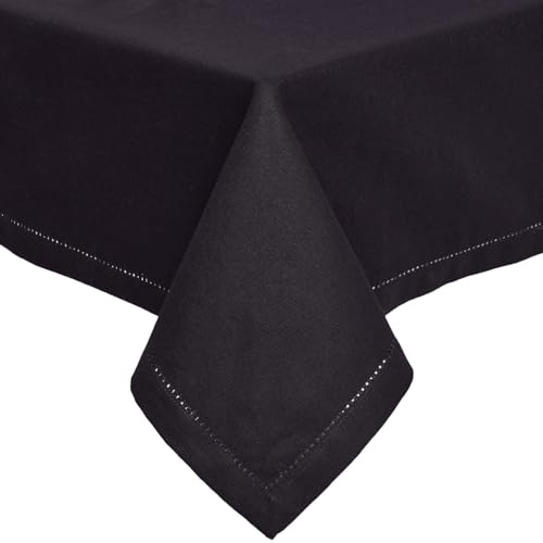 Homescapes Schwarze Tischdecke mit Hohlsaum aus 100% Baumwolle 178x300 cm, XXL Tischtuch rechteckig, waschbar & pflegeleicht