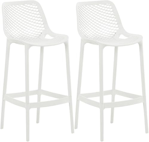 CLP Barhocker 2er Set Garten wetterfest Air, Gartenstühle mit Lehne, Tresenstühle wetterfest UV-beständig aus Kunststoff, bis 160 kg | Farbe weiß