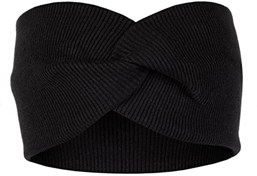 HEYO Stirnband Mädchen Haarband Elastisch Verdreht Kopfband aus Baumwolle Feinripp Optik (Schwarz)