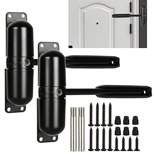 2PCS Automatic Door Closer Safety Spring Door Closers, Adjustable Closing Door Hinge for Convert Hinged Doors to Self-Closing, Black Door Closer Auto for Residential, Commercial