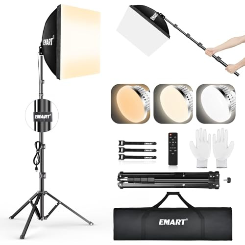 EMART Softbox Lighting Kit, 16X16 Soft Box, 3000K-6000K 85W LED Bulbs with Remote, 65 Tripod, Professional Softbox Photography Lighting Kit for Studio Lights, Portrait, Video Recording(1PACK)