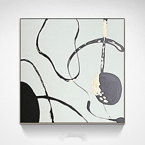 Handgemalte Acrylbilder, Schwarz-Weiße Texturlinien, Rund, Minimalistisch, Abstrakt, Modern, Rahmenlos, Original Vvvnted Ölgemälde Auf Leinwand Für Die Familienwand, Wohnzimmer, Esszimmer, Heim