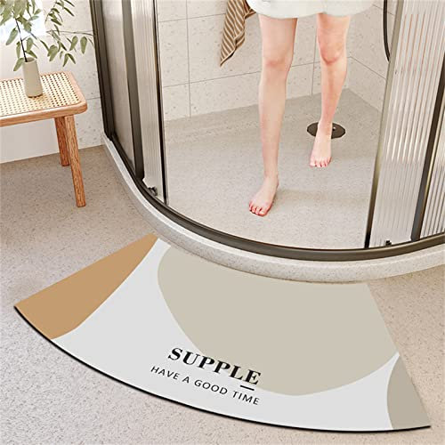 FCS Bathroom Gebogene Duschmatte Halbrund Weiche Kieselgur Badematte, wasserabsorbierend, schnell trocknend, rutschfeste Kieselgur Matte, Badteppich für Rundduschen(Size:40 * 75cm,Color:j)