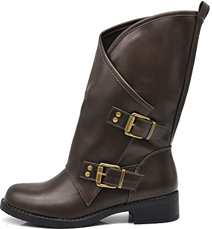 IF Fashion Scarpe Stivali da Donna Al Polpaccio Largo Biker Motociclista Con Fibbie Anfibi WZ688-66