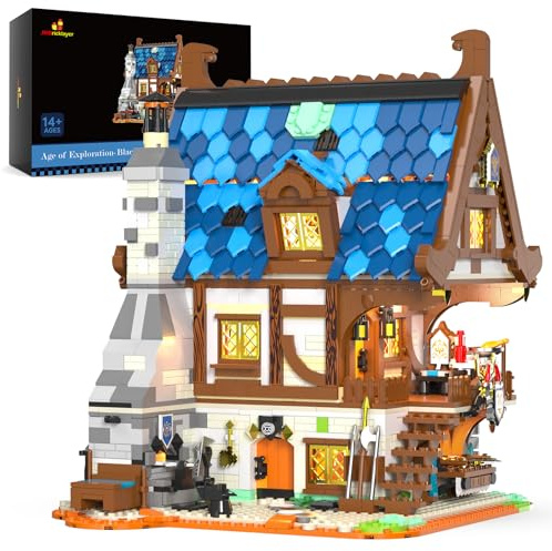 JMBricklayer Schmiede Bausteine, 41105 Haus Klemmbausteine mit Licht, Mittelalter Architecture Modellbausatz für Erwachsene und Jugen 14+Jahre