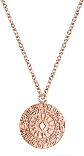 day.berlin Damen Halskette Sun in Rosegold 18k vergoldet mit Anhänger Münze mattiert, filigrane Kette 47+5cm variable Länge, 316L Edelstahl nickelfrei und wasserfest