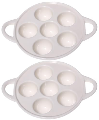 2Pcs Ceramic Snail Dish, 6 Holes Escargot Plate Escargot Dining Set with Handle (White)