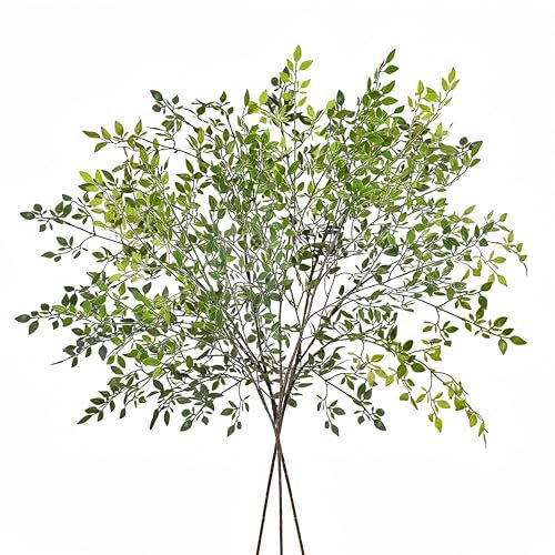 Avoik Piante Artificiali 3pcs Steli di Verde Finto, Ramoscelli Foglie Rami Artificiale di Ficus Steli di Piante Finte in Plastica Verde per Vaso Decorazione Domestica Giardino, 110 cm