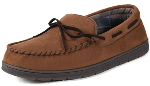 ULTRAIDEAS Men's Luke Moccasin Slippers Memory Foam Cozy House Slippers, Warm Comfy Slippers for Men, Indoor Outdoor Loafer Anti-Slip Home Shoes (Light Coffee, Size 11)