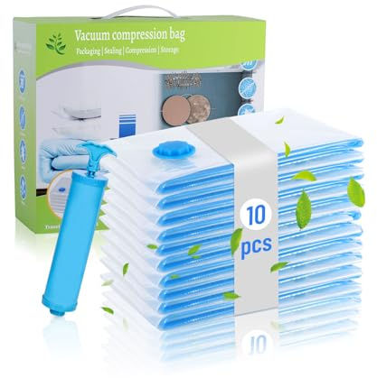 Chuner 10er Set Vakuumbeutel für Bettdecken - 80 x 60 cm, mit Luftdichtem Ventil und Handpumpe - BPA Frei/ 80% Platz Sparen, Groß Aufbewahrungstasche Wiederverwendbare
