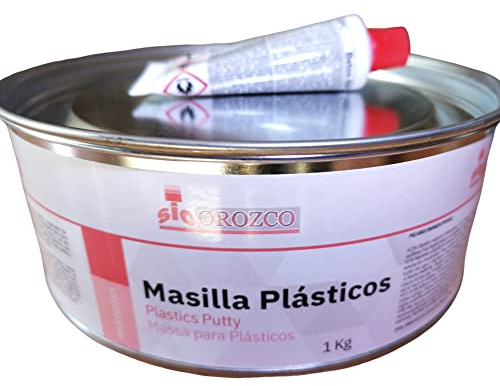 SIO Plastspackel 1 kg – Karosserispackel för Stötfångare, ABS och PVC – Reparationsmassa för Plastdelar på Bil, Karossarbete och Verkstad - Särskild plastkitt 1 kilo + Torkbåt