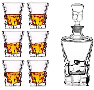 YOtat Verres À L'Ancienne Verres À Vin Verres À Whisky (Lot De 4) - 7,7 Oz Verre Écossais Sculpté Cadeau en Cristal Façonné pour Papa Petit Ami (Ensemble De 6 Tasses)