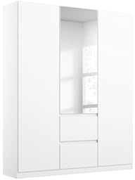 Rauch Möbel NIDDA, Kleiderschrank, Farbe Weiß, Breite 136 cm | Schrank, Kinderkleiderschrank, 3-türig, Spiegel, 2 Schubladen, Push-to-open, für Schlafzimmer, Babyzimmer, Garderobe