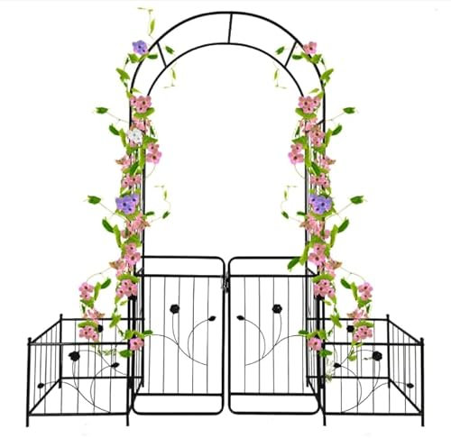 Arche de jardin en métal avec portail et bac à plantes, treillis de jardin, arche de mariage, décoration de fête pour extérieur, pelouse, plantes grimpantes, support de roses et vignes
