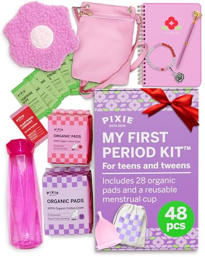 Pixie Kit Primo Ciclo per Ragazze 9-12 – N. 1 Assorbenti Teen in Cotone Biologico – Accessori Trendy & Regalo Ragazze – Pad Biodegradabili + Coppetta Extra Small – Pensato per Pre-Adolescenti