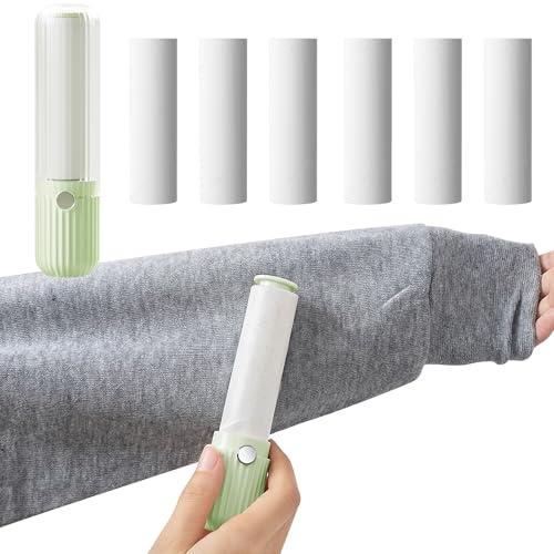 TNSLAND 7 Stück Fusselrolle Kleidung Nachfüllpack mit 1 Abroller Fusselrollen Wiederverwendbare Tierhaare Extra Klebrige Lint Roller Tragbarer Reise für Kleidung Sofa Bett Tierhaare und Teppich